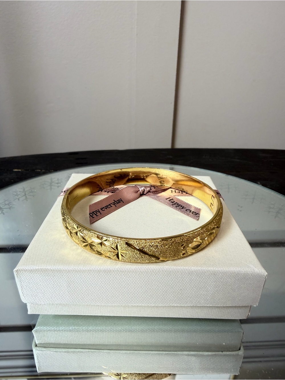 Holy Auspicious Gold 18K Gold Plated Texture Ethiopian Bangle Bracelet